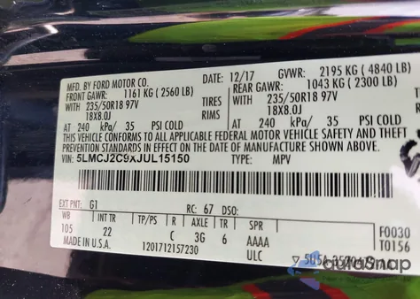 2018 Lincoln Mkc Select из США, поврежденный, VIN 5LMCJ2C9XJUL15150